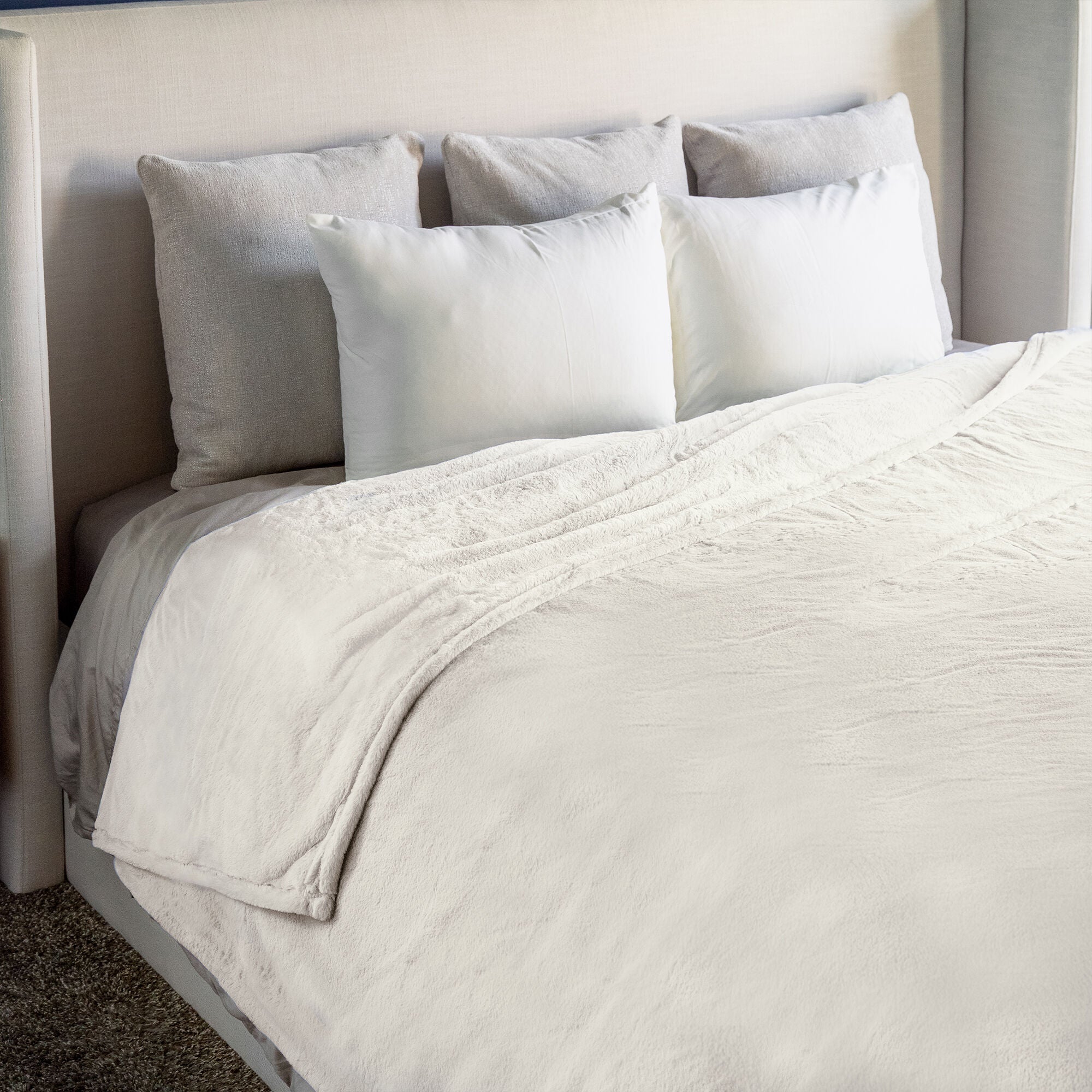 HGTV Super Luxe Faux Fur Throw Blanket Quietude 106 x 94 inches, HGTV, hi-res image number 0