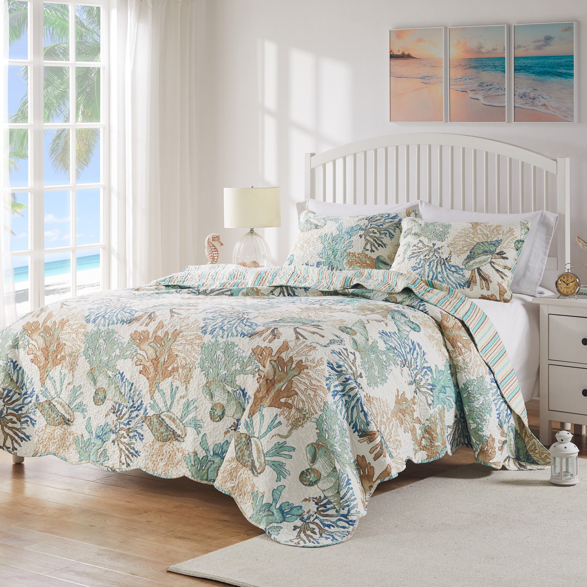 Atlantis Coastal Seashell Cotton Quilt Set, JADE, hi-res image number 0