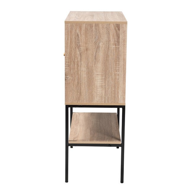 Asher Modern Industrial Natural Brown Finished Wood And Black Metal 2-Door Sideboard, , alternate image number null