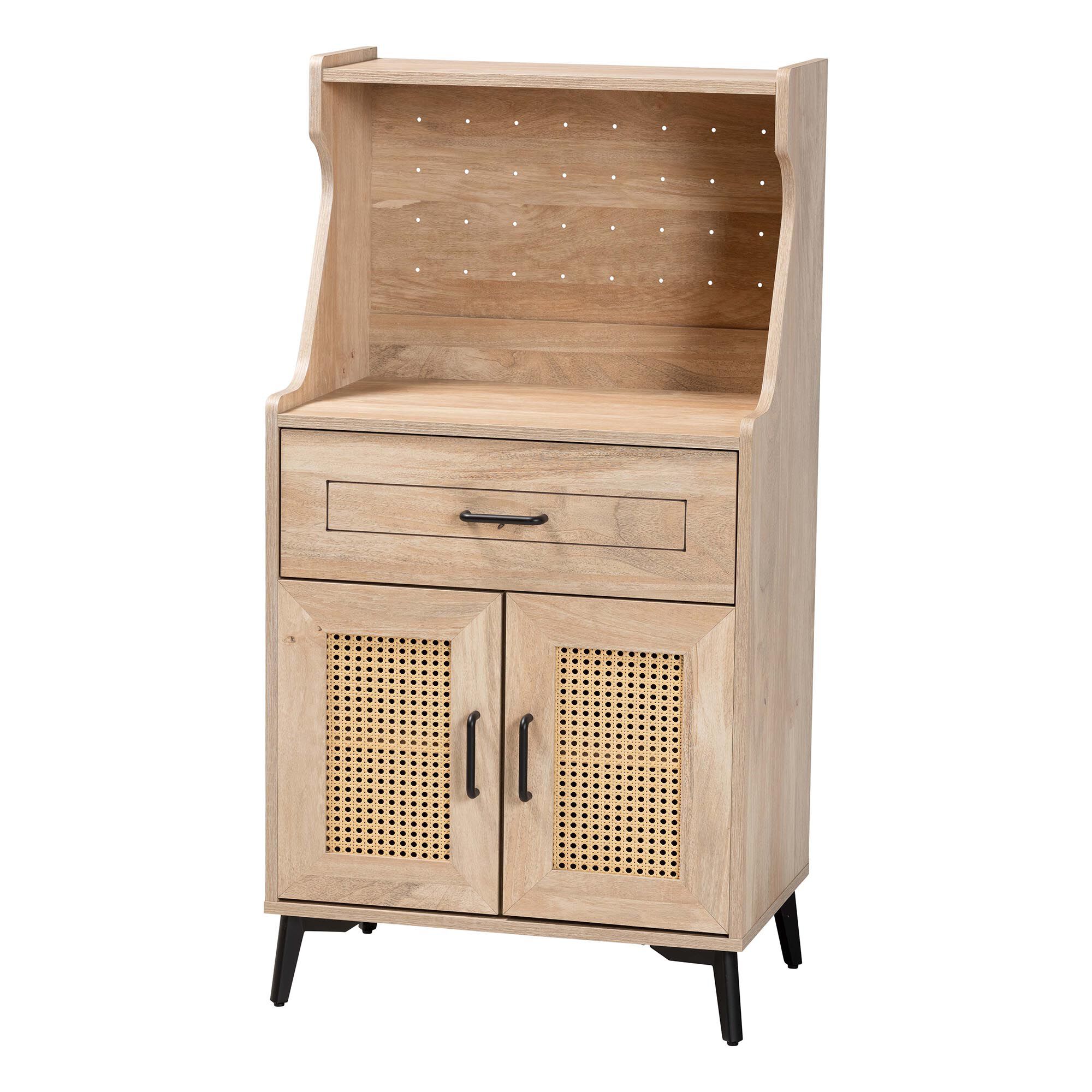 Pavone Mid-Century Modern Oak Brown Wood Kitchen Cabinet, BROWN, alternate image number 1