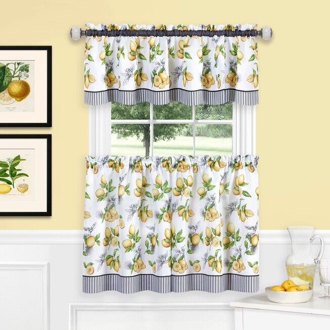 Lemon Drop Tier and Valance Window Curtain Set, YELLOW, hi-res image number 0