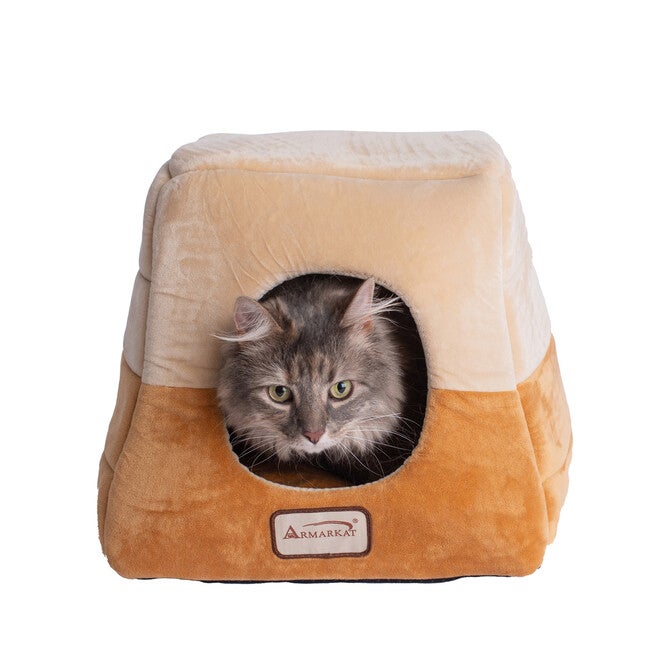 2-In-1 Cat Bed Cave Shape And Cuddle Pet Bed, Brown Beige, BROWN BEIGE, hi-res image number null