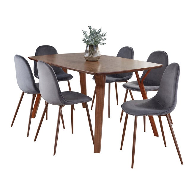 Folia Pebble Dining Set - 7 Piece, WALNUT GREY VELVET, hi-res image number null