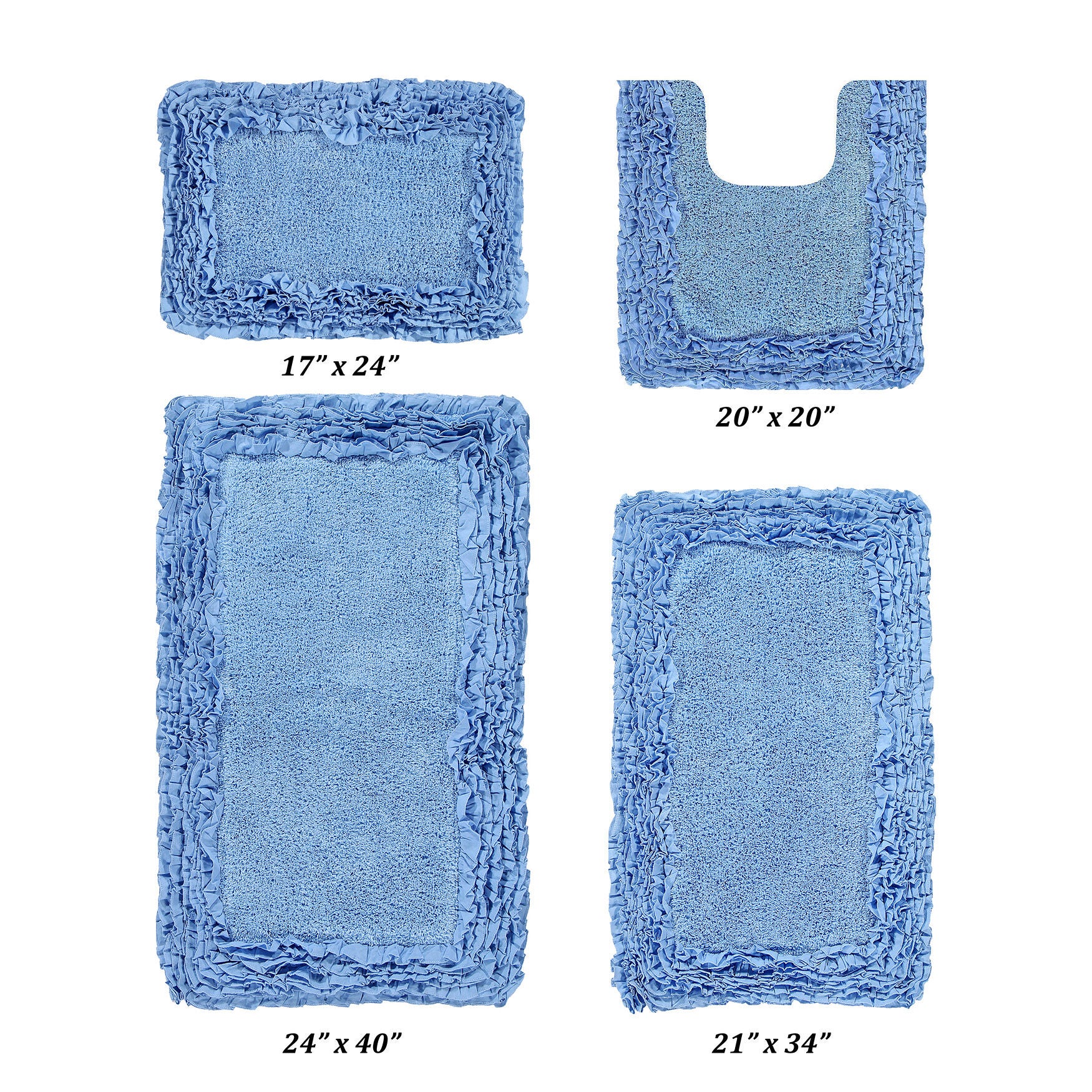 Shaggy Border Bath Rug Mat, 4 Pc Set, (17 inches X 24 inches | 20 inches X 20 inches | 21 inches X 34 inches | 24 inches X 40 inches), BLUE, hi-res image number 0