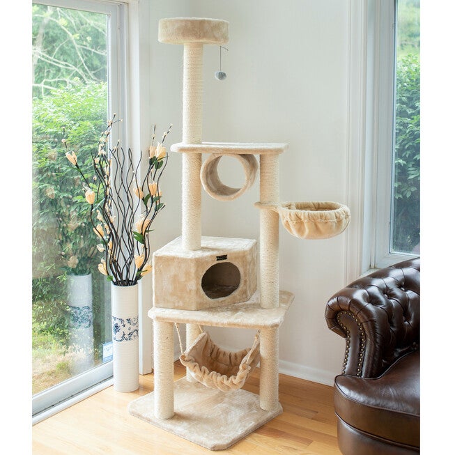 Real Wood 72 inches Cat Tower Entertainment Furniture With Lounge Basket, Perch, , on-hover image number null