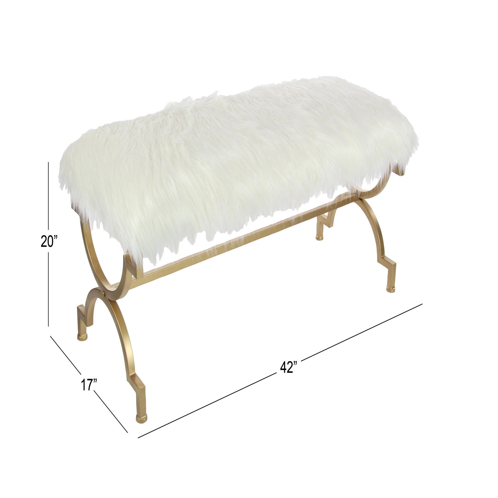 White Fur and Metal Contemporary Bench, 20x42x17, , alternate image number 6