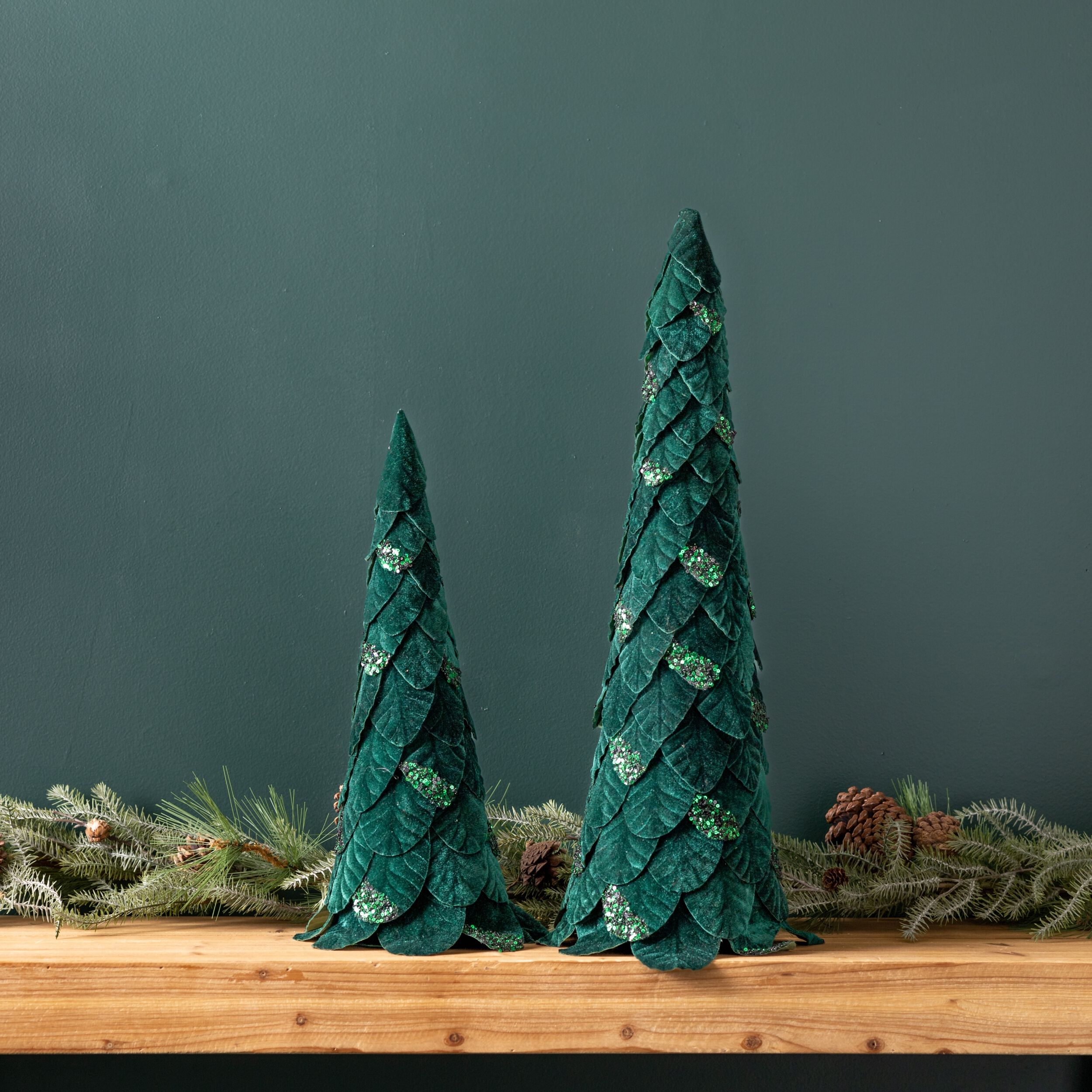 Green Beaded Leaf Pine Tree (Set of 2), GREEN, alternate image number 2