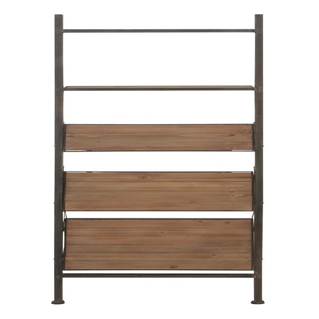 Dark Brown Wood Industrial Shelving Unit, 77 inches x 20 inches x 14 inches, , alternate image number null