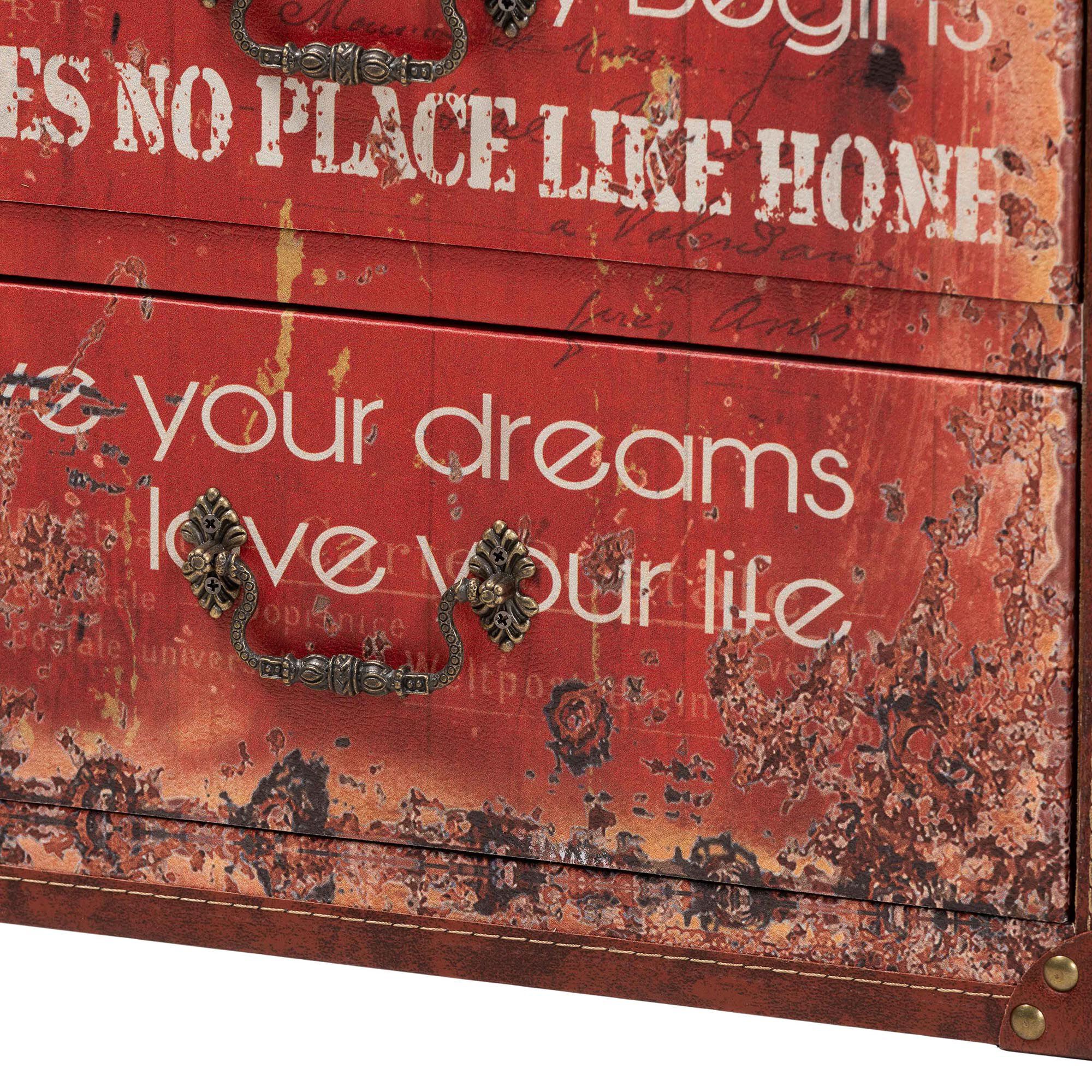 Lorand Vintage Faux Leather and Wood 3-Drawer Storage Trunk, RED, alternate image number 5