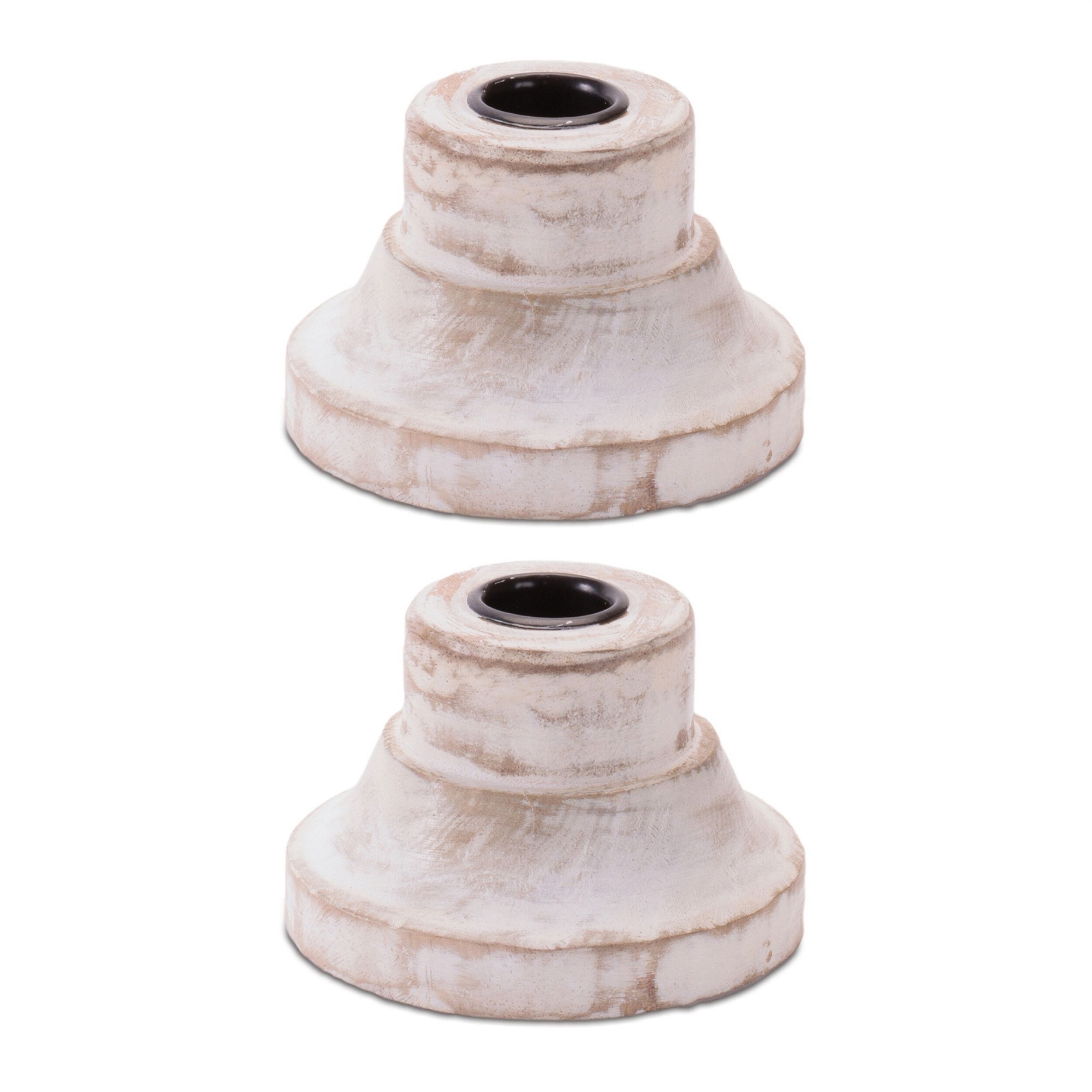 White Washed Wood Taper Candle Holder (Set of 2), WHITE BROWN, alternate image number 3