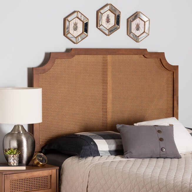 Fortuna Classic And Traditional Grey Fabric And Walnut Brown Finished Wood King Size Headboard, , alternate image number 4