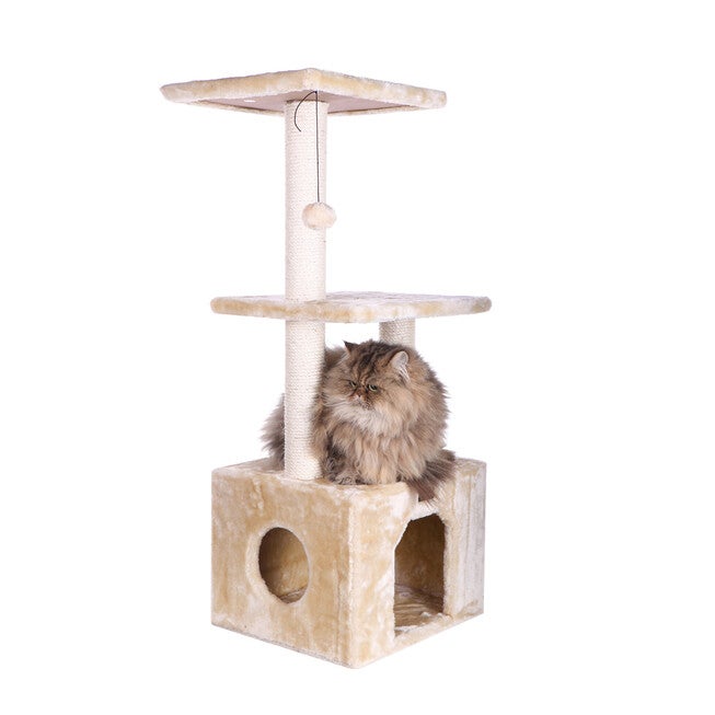 3-Tier Real Wood Cat Condo With Sisal Scratching Post 39 inches, , alternate image number 3