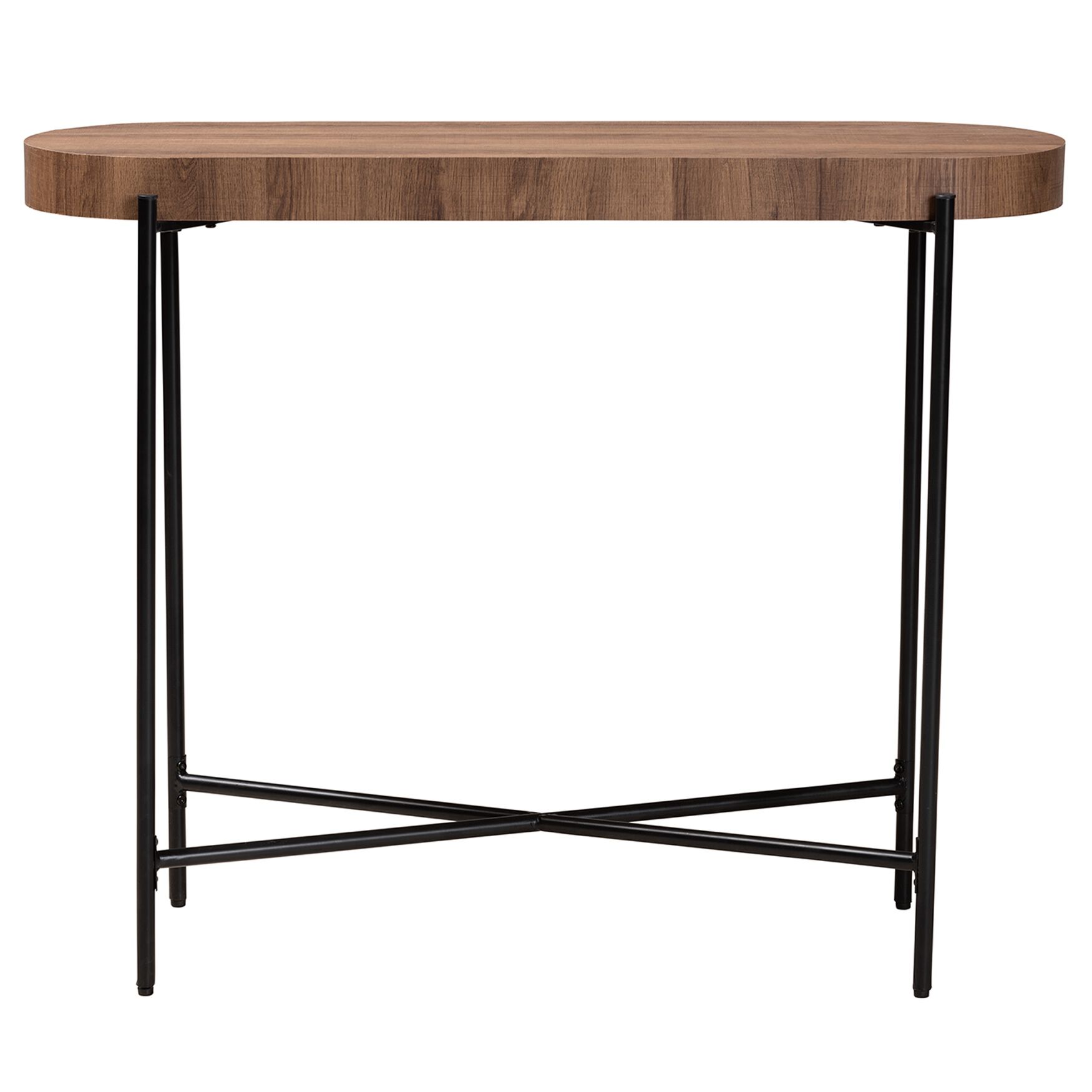 Savion Modern Industrial Walnut Brown Finished Wood And Black Metal Console Table, , on-hover image number 1
