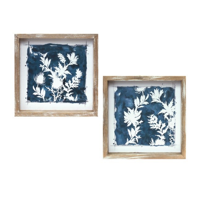 Wood Framed Floral Outline Print (Set of 6), WHITE/BLUE/BROWN, alternate image number 1