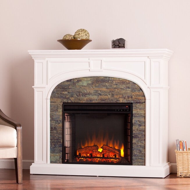 Tanaya Stacked Stone Effect Electric Fireplace, WHITE, hi-res image number 0