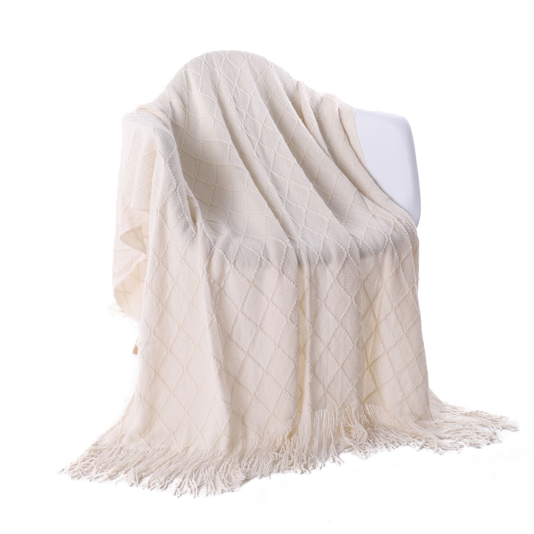 Battilo Home Soft Throw Blanket Warm & Knitted Blankets with Decorative Fringe Lightweight for Bed or Sofa Decorative, 52 inchesx80 inches, WHITE, hi-res image number 0