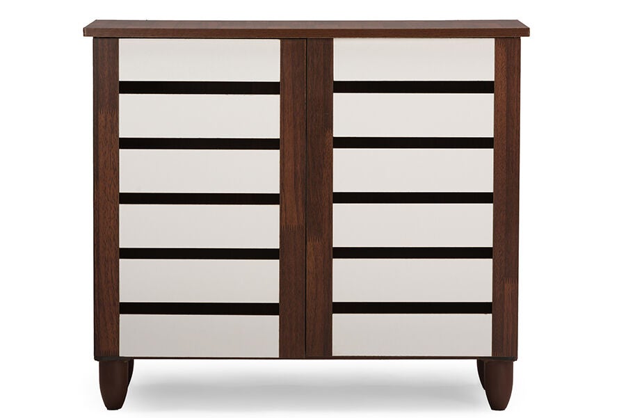 Gisela Oak and White 2-tone Shoe Cabinet With 2 Doors, BROWN, hi-res image number 0