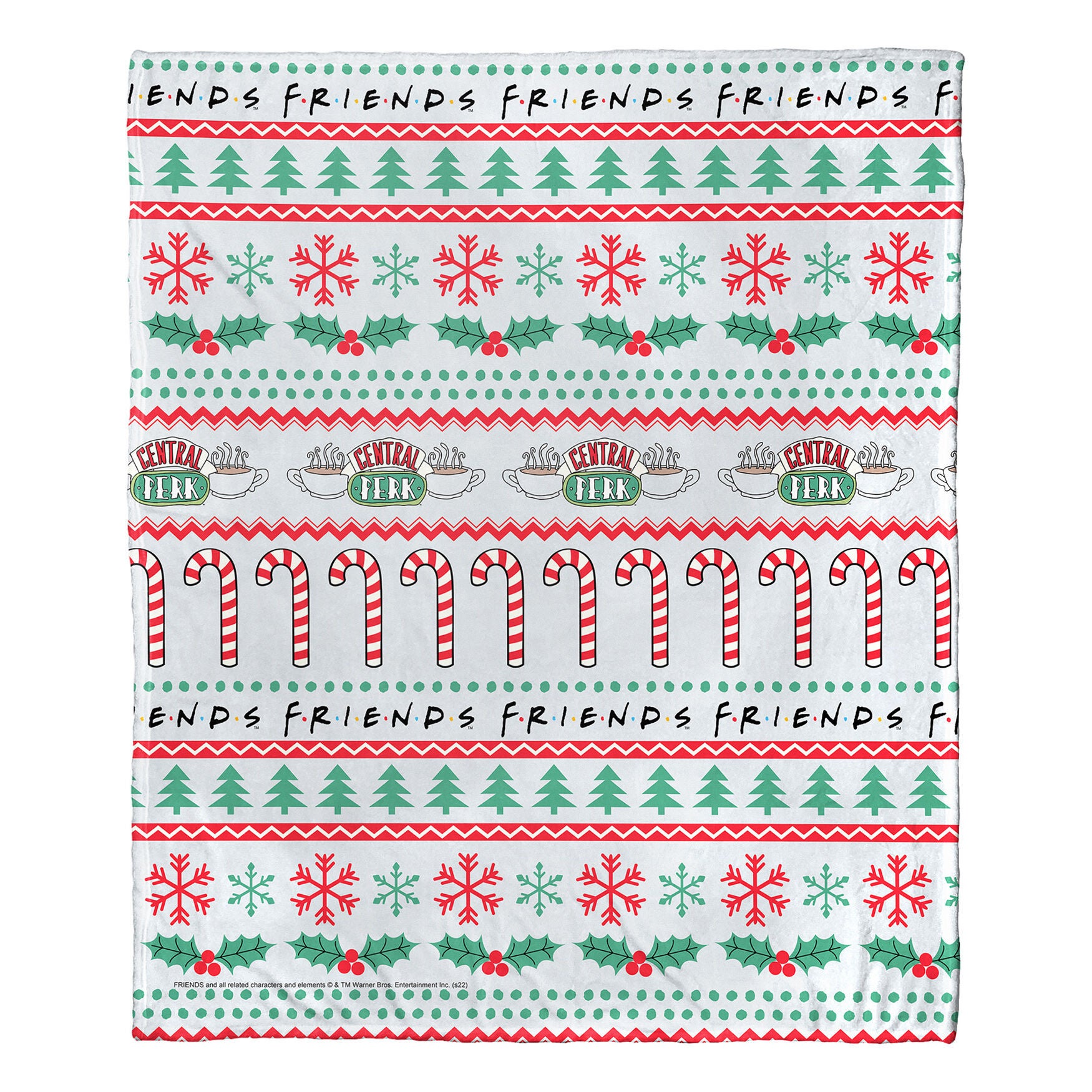 Wb Friends Candy Cane Coffee Silk Touch Throw Blanket, , on-hover image number 1