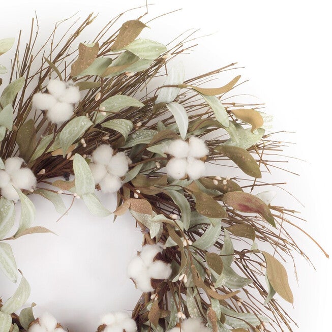 Cotton And Leaf Twig Wreath 28 inchesD, , on-hover image number null