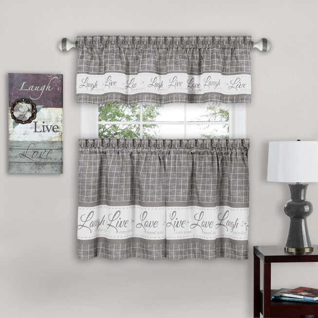 Live, Love, Laugh Window Curtain Tier Pair and Valance Set - 58x36, , alternate image number null