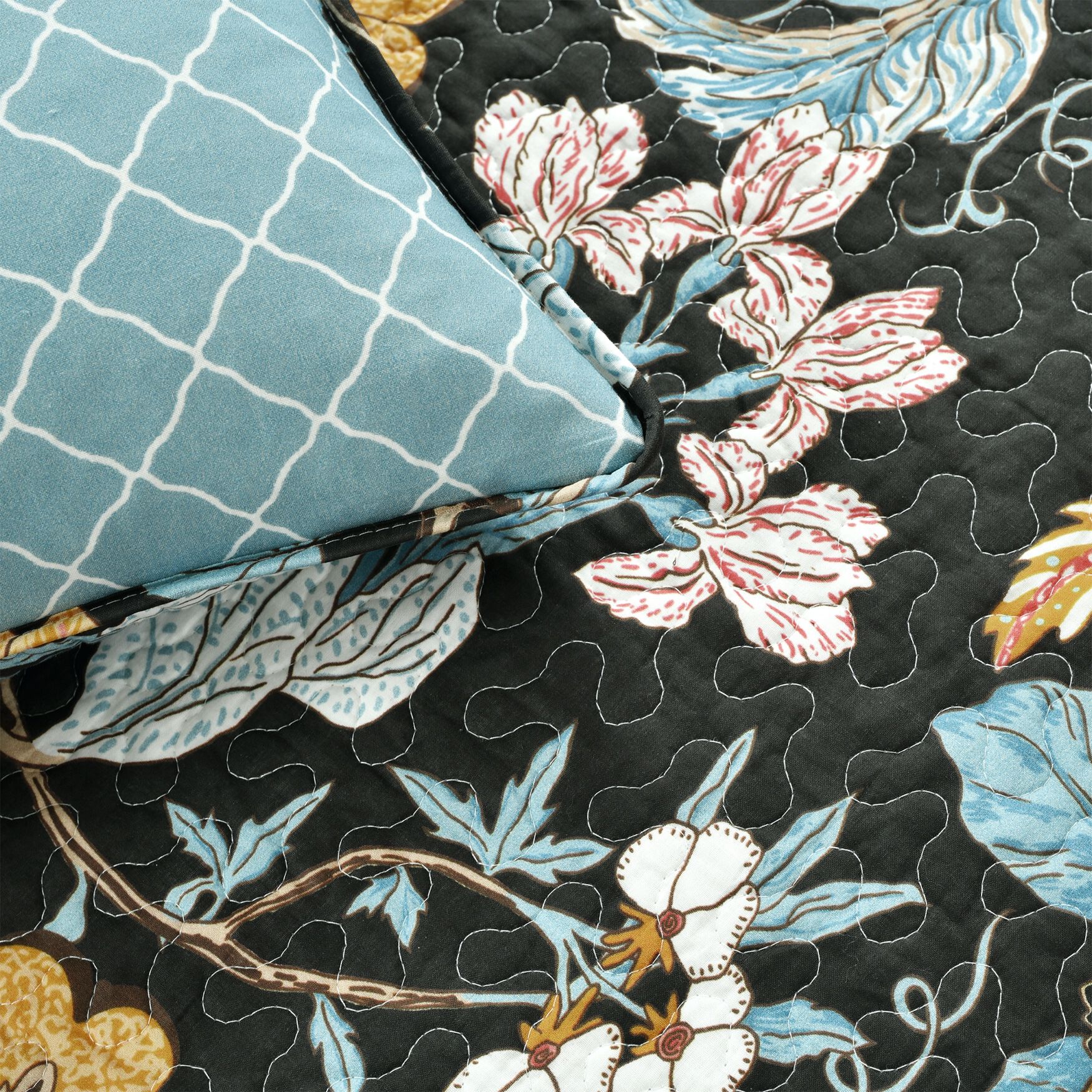 Lush D&eacute;cor Sydney Quilt Black/Blue 3Pc Set, , alternate image number 19