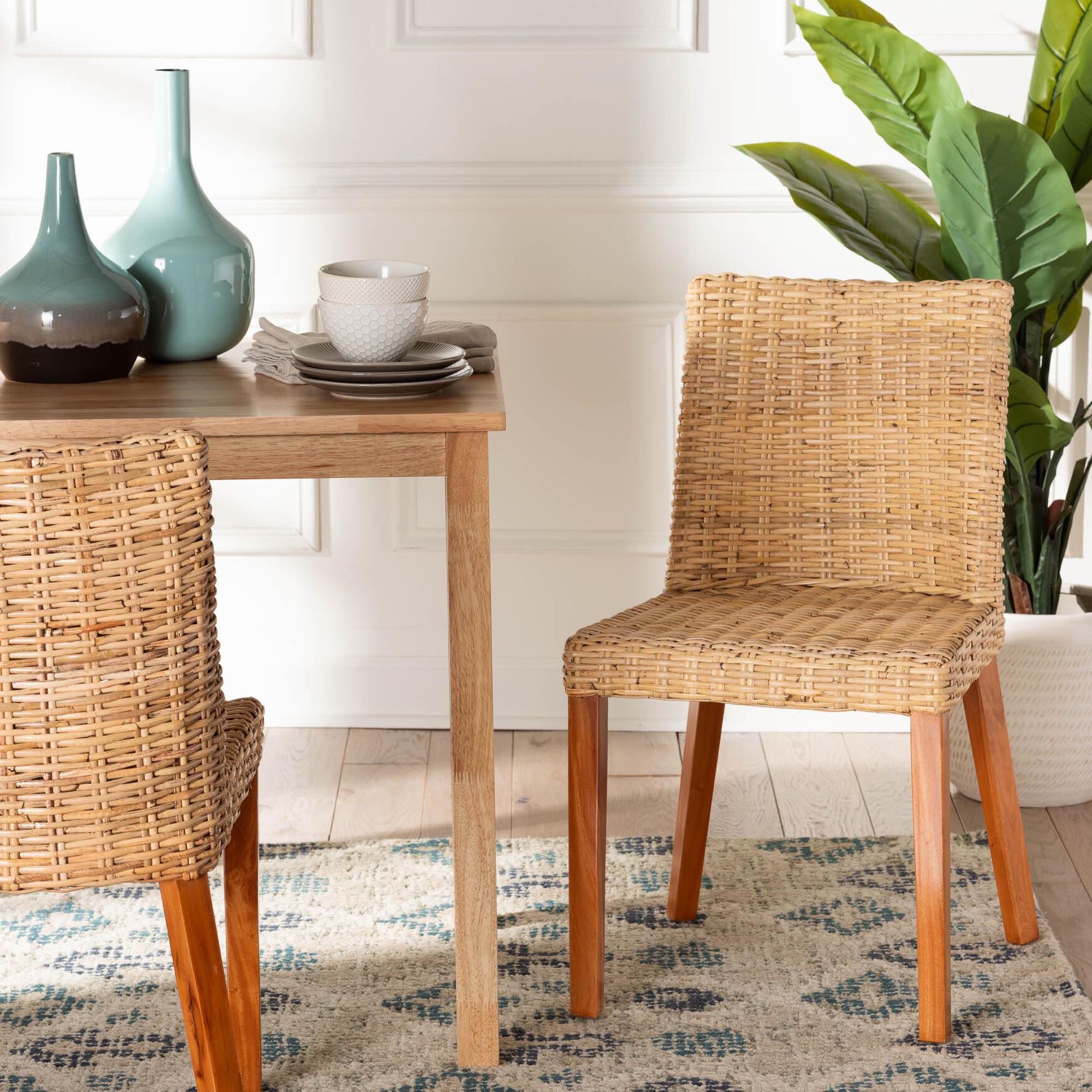 Rowen Bohemian Light Honey Kubu Rattan And Mahogany Wood Dining Chair, , alternate image number 6
