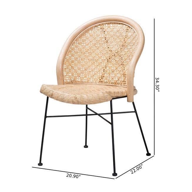 Lisa Modern Bohemian Natural Brown Rattan And Black Metal Dining Chair, , alternate image number 9