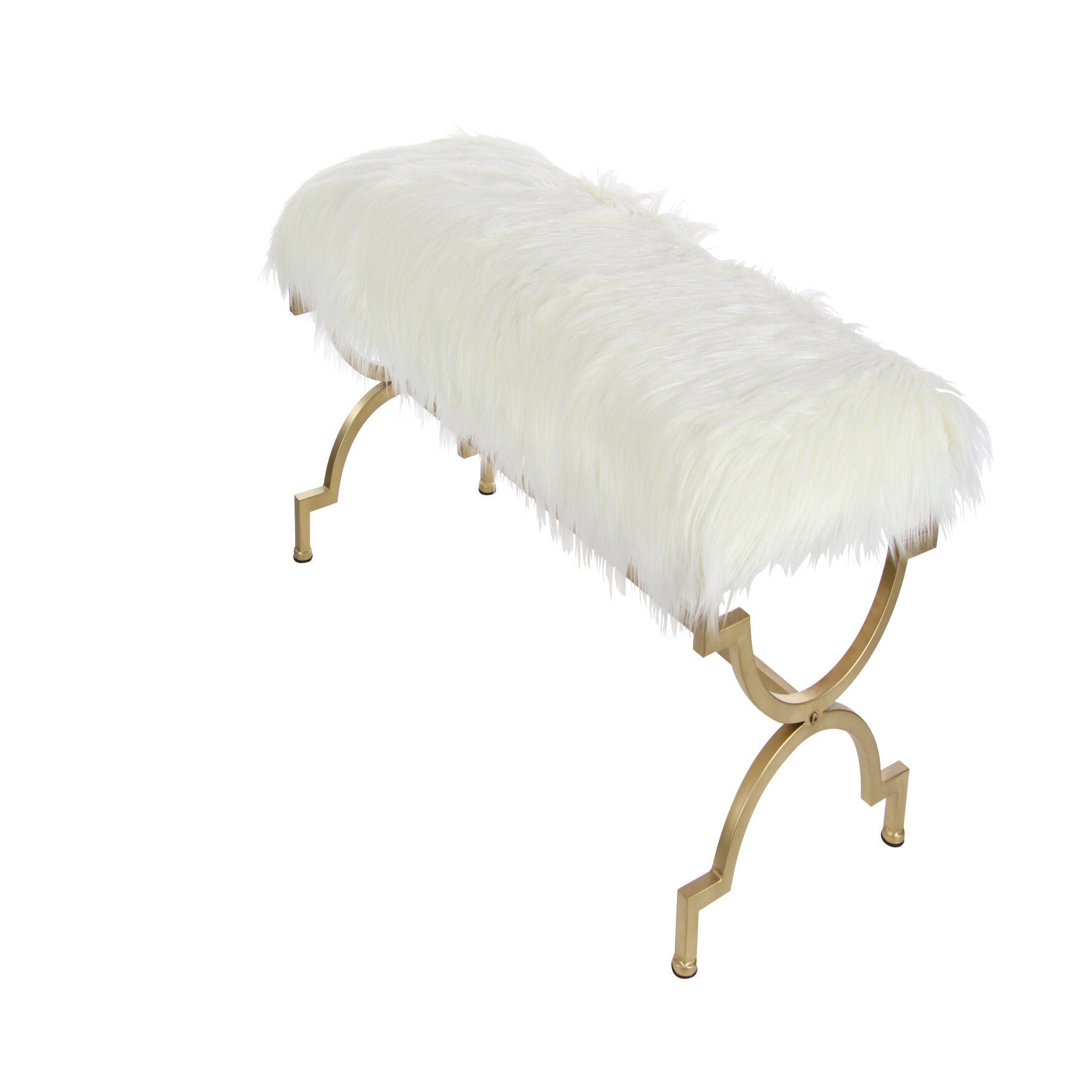 White Fur and Metal Contemporary Bench, 20x42x17, , alternate image number 2