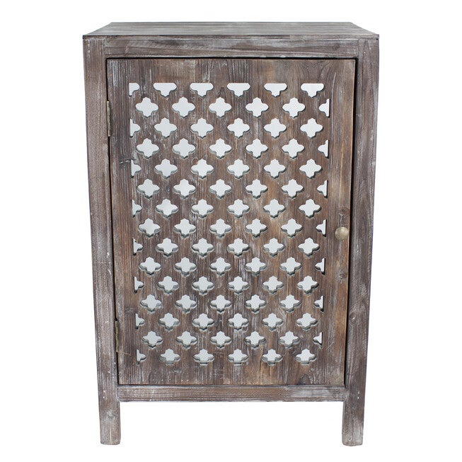 Distressed Quatrefoil End Table with Mirror Accent, , alternate image number null