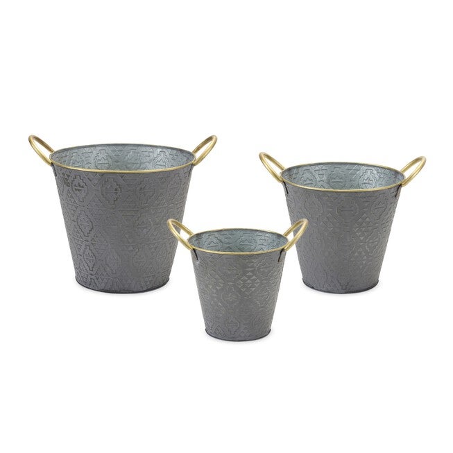 Pail (Set of 3) 9.5 inchesD x 8.25 inchesH, 11.5 inchesD x 9.5 inchesH, 13 inchesD x 10.75 inchesH Metal, GREY, hi-res image number 0