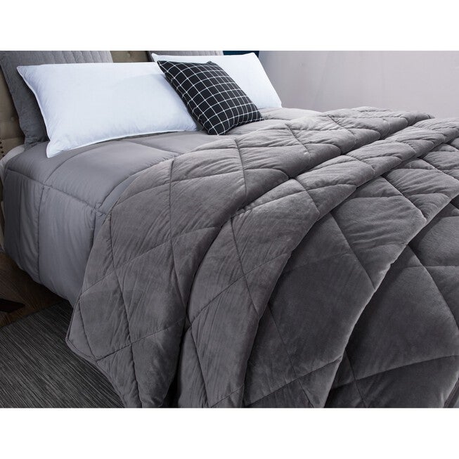 2pc Velvet Blanket & Down Alternative Comforter Set, Gray, , alternate image number null