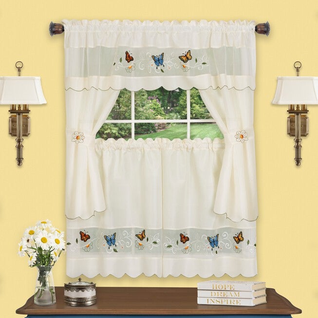 Daisy Meadow Embellished Cottage Window Curtain Set, MULTI, hi-res image number 0