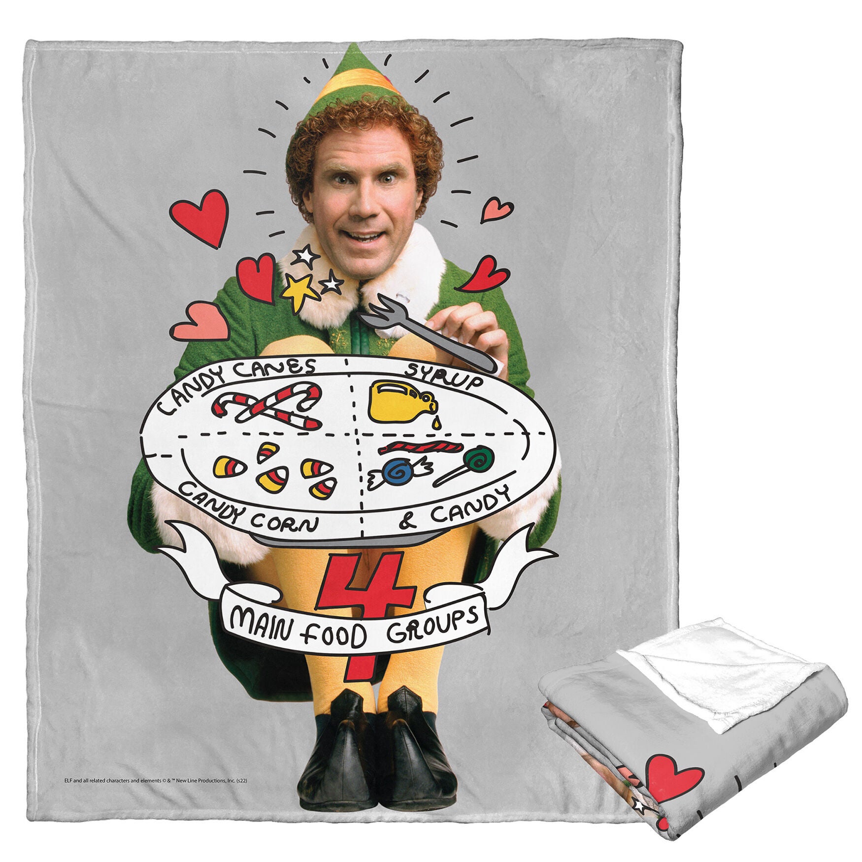 Wb Elf 4 Food Groups Silk Touch Throw Blanket, O, hi-res image number 0