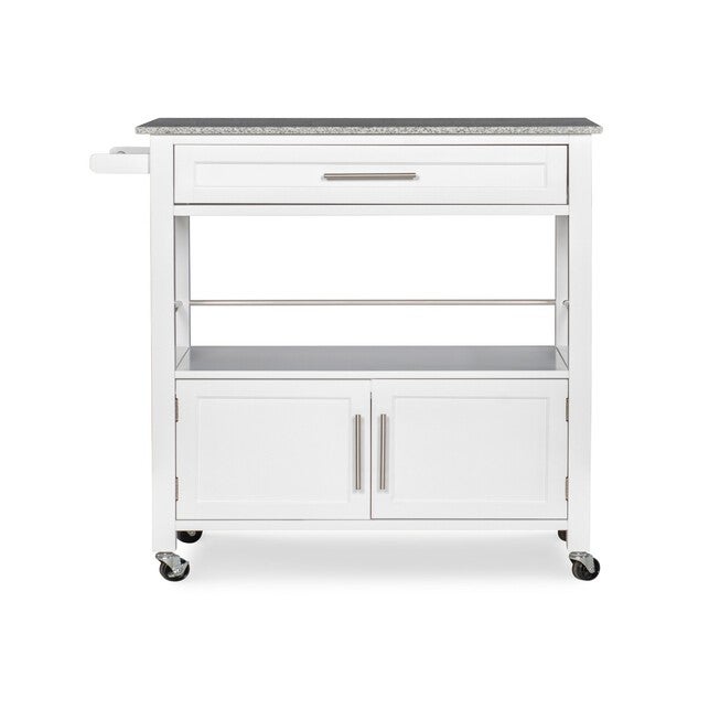 Cameron White Kitchen Cart With Granite Top, , alternate image number null