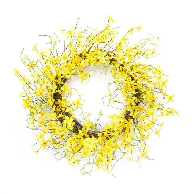 Spring Forsythia And Twig Wreath 21.75 inchesD, YELLOW, hi-res image number 0