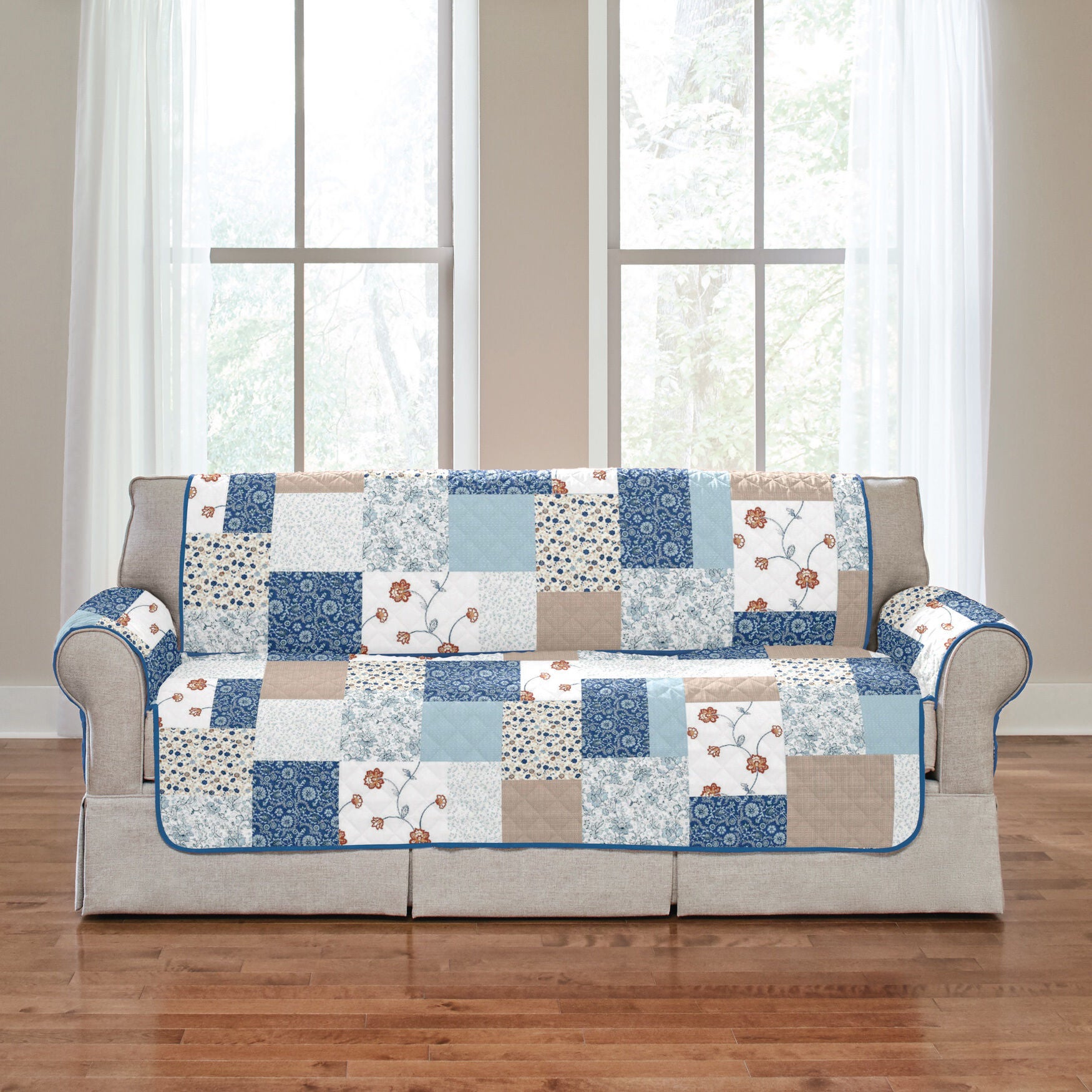 Printed Patchwork Sofa Cover, BLUE MULTI, hi-res image number 0