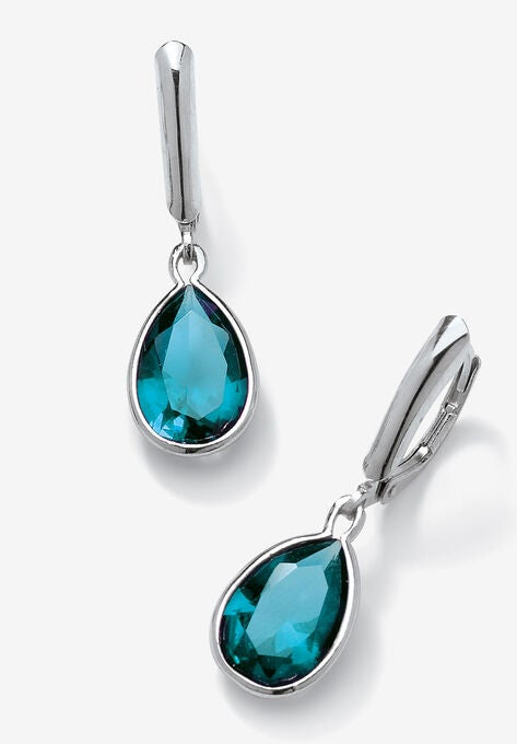Sterling Silver Drop Earrings Pear Cut Simulated Birthstones, DECEMBER, hi-res image number null