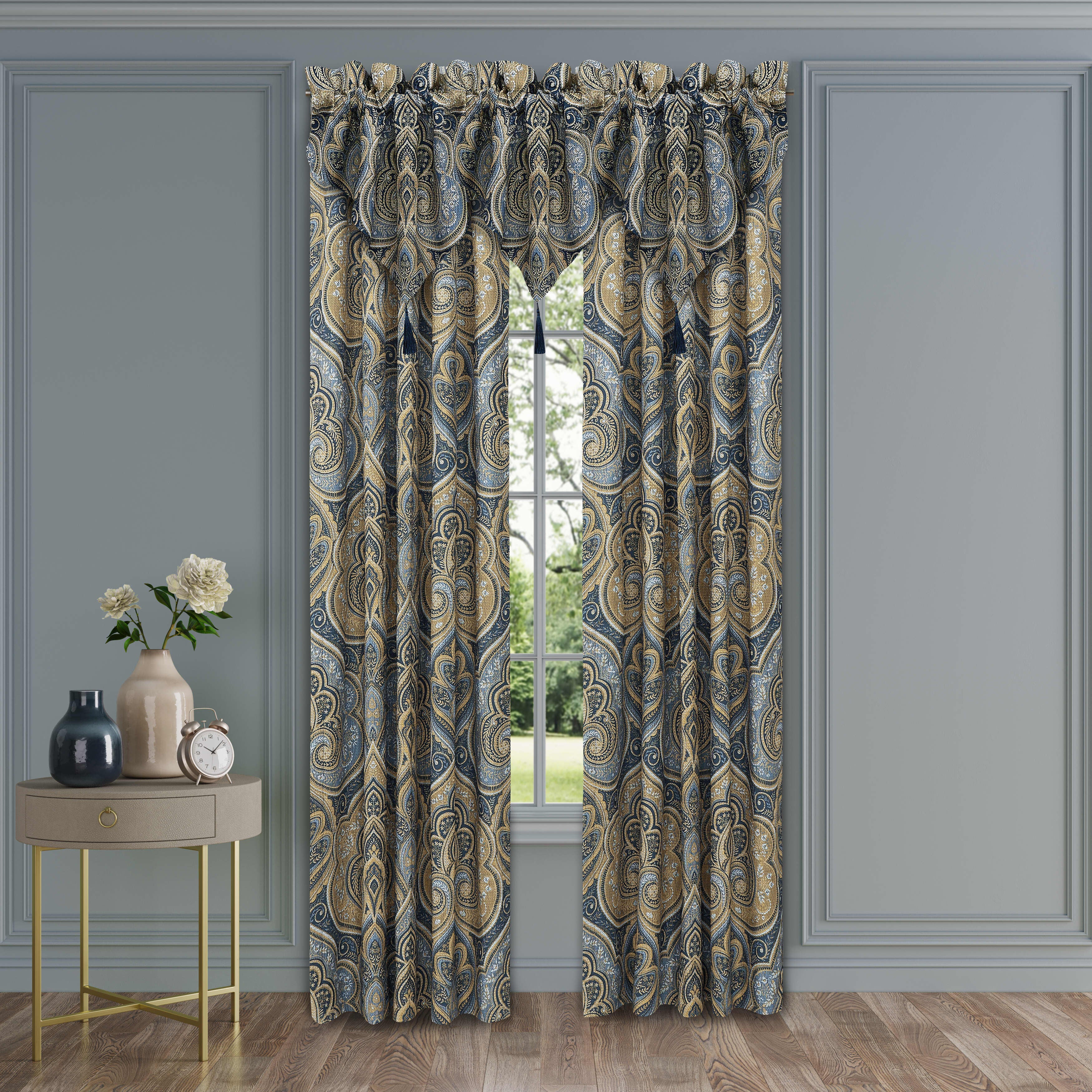 Messina Navy Window Ascot Valance, NAVY, alternate image number 1