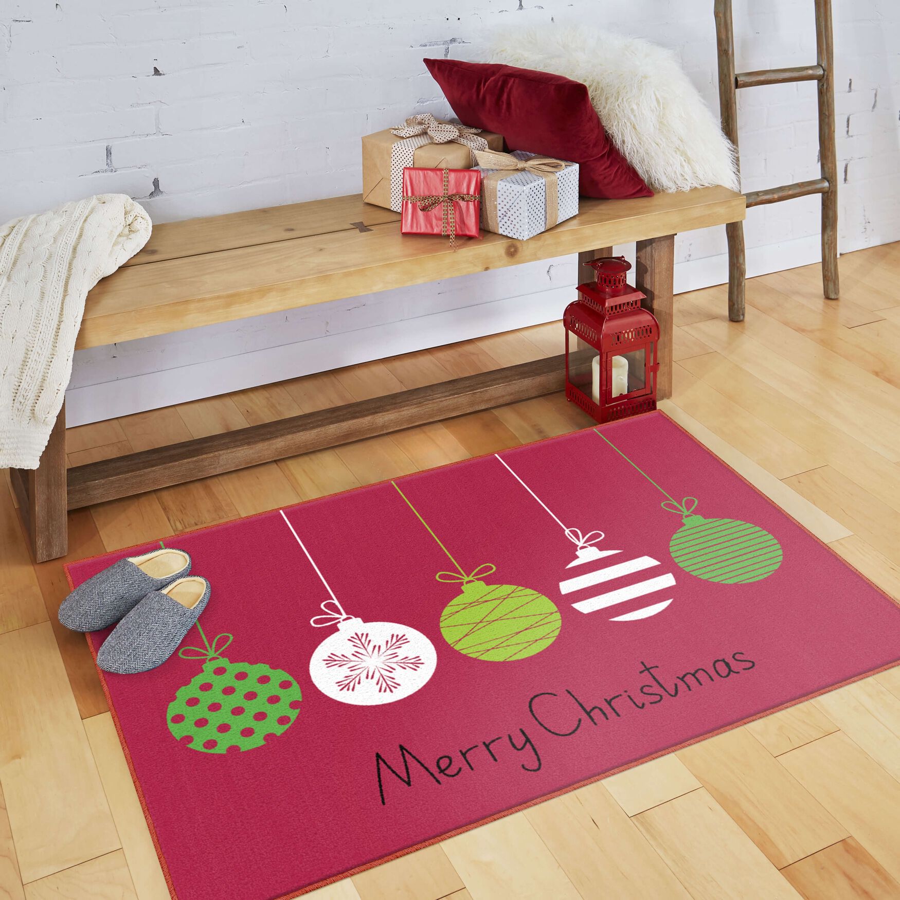 Merry Ornaments Red Kitchen Rug, , alternate image number 4