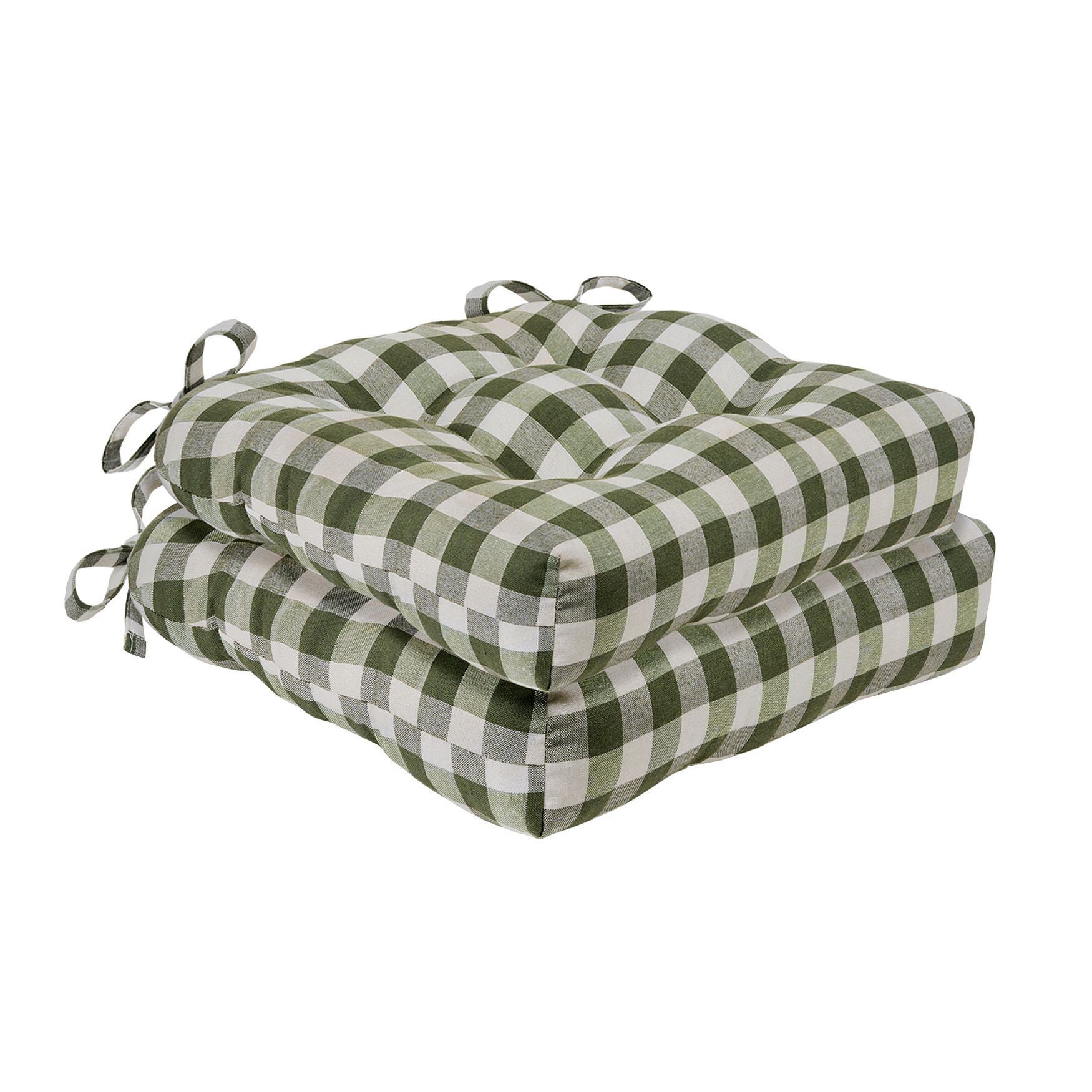 Buffalo Check Tufted Chair Seat Cushions Set of Two, SAGE, hi-res image number 0