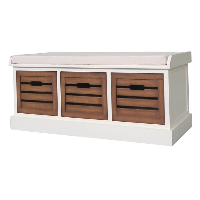White Honeynut 3-Drawer Bench , WHITE, hi-res image number null