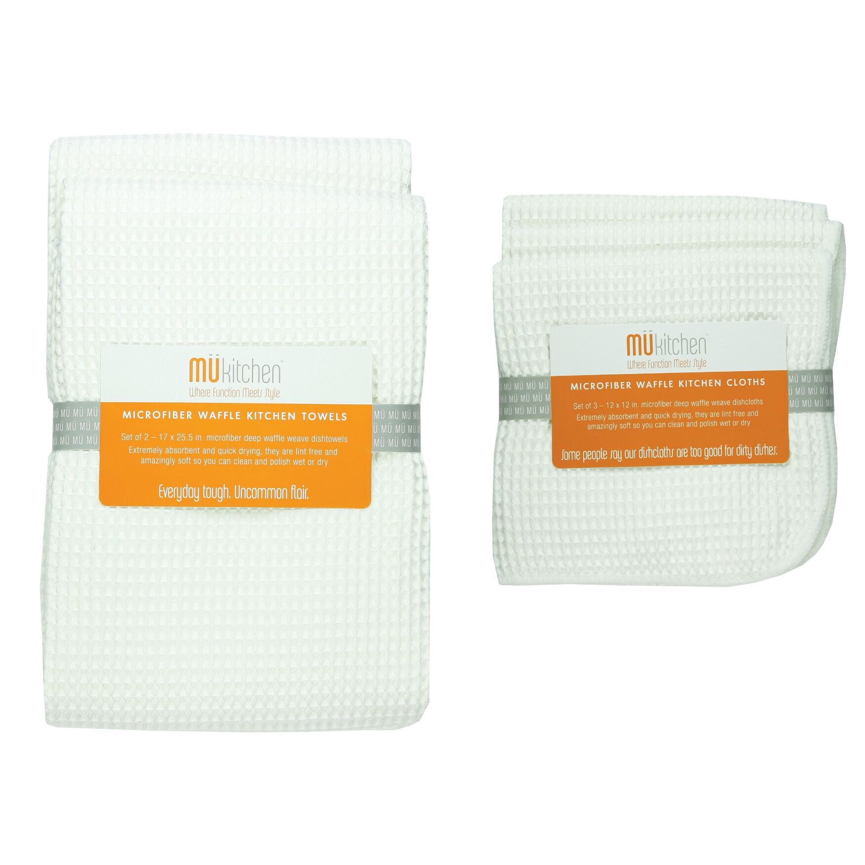 Microfiber Waffle Cloth & Towel 5pc Set, WHITE, hi-res image number 0