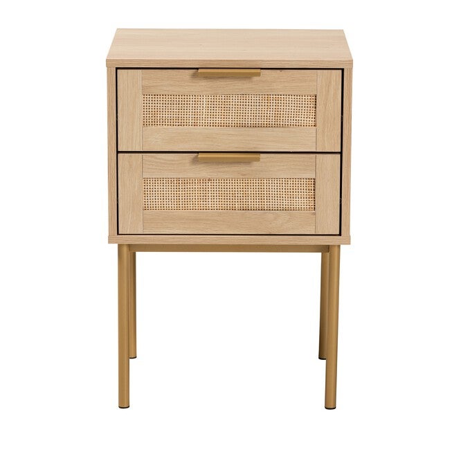 Dewitt Japandi Light Brown Finished Wood And Gold Metal 2-Drawer End Table, , alternate image number 2
