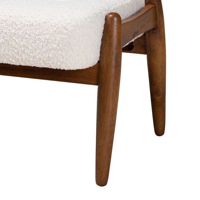 Jeanine Japandi Cream Boucle Fabric And Walnut Brown Finished Rubberwood Ottoman Footstool, , alternate image number 3