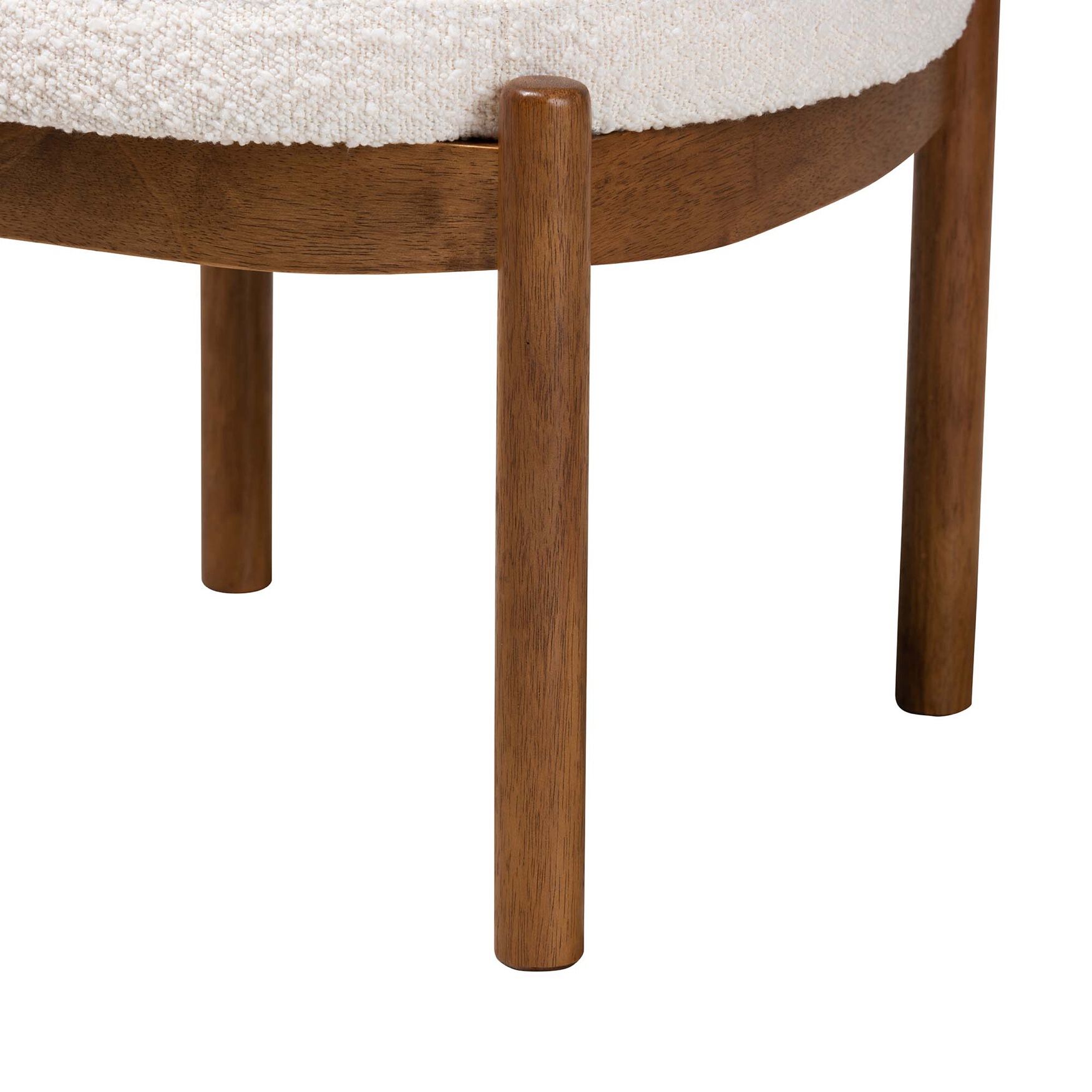 Iliana Japandi Cream Boucle Fabric And Walnut Brown Finished Rubberwood Ottoman Footstool, , alternate image number 2