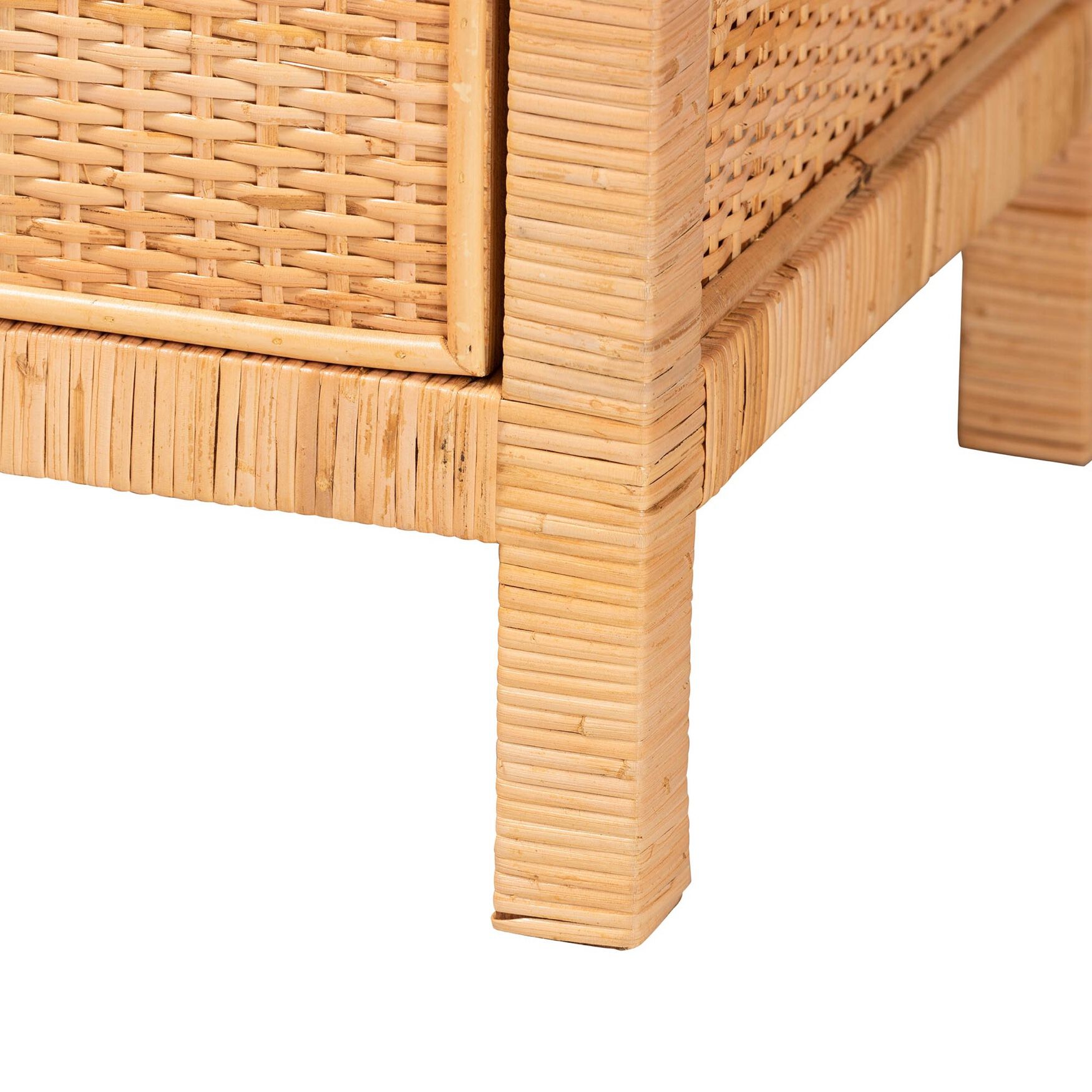 Vaere Modern Bohemian Natural Brown Rattan And Mahogany Wood Storage Cabinet, , alternate image number 4