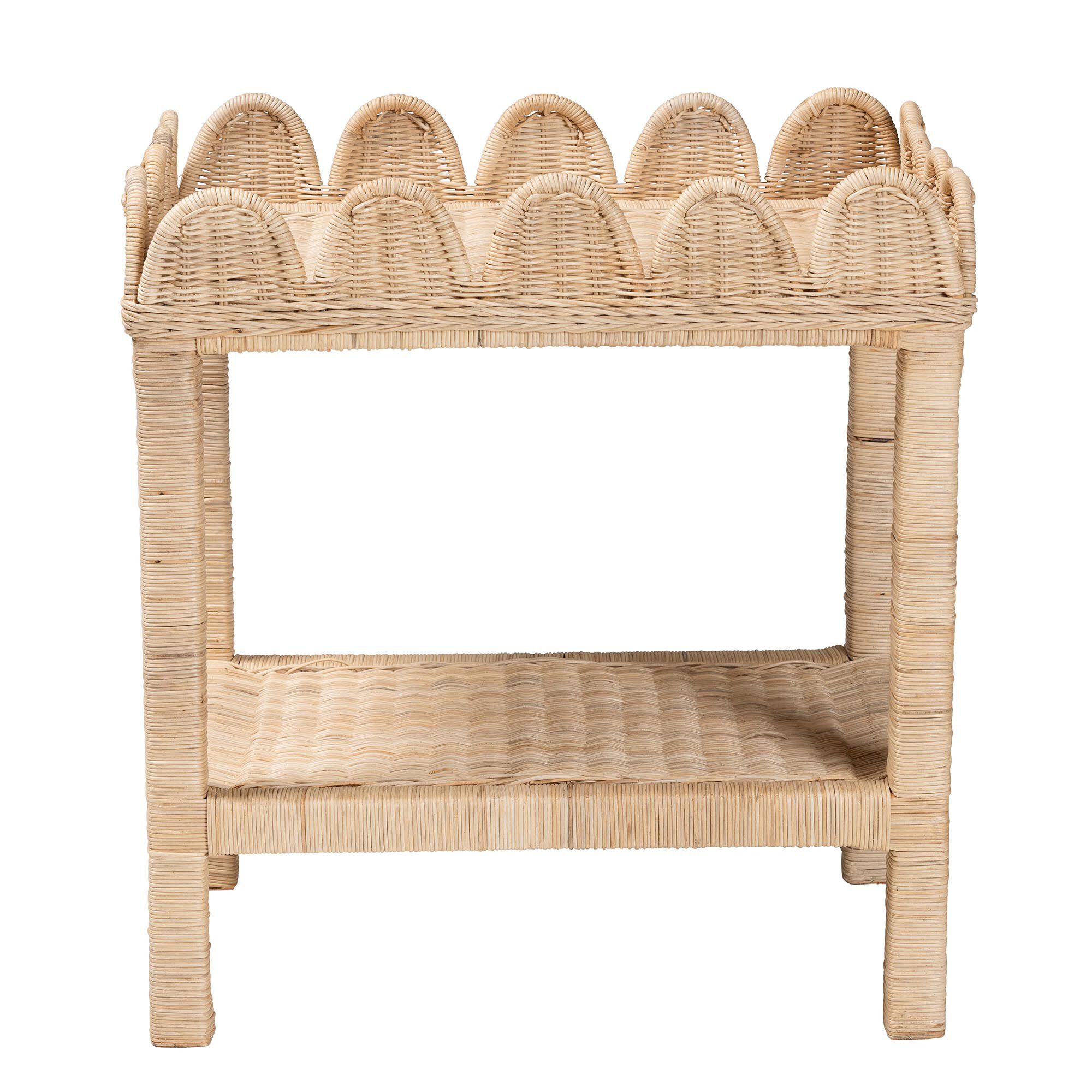 Sumana Bohemian Scallop Natural Rattan and Mahogany Side Table, NATURAL, alternate image number 3
