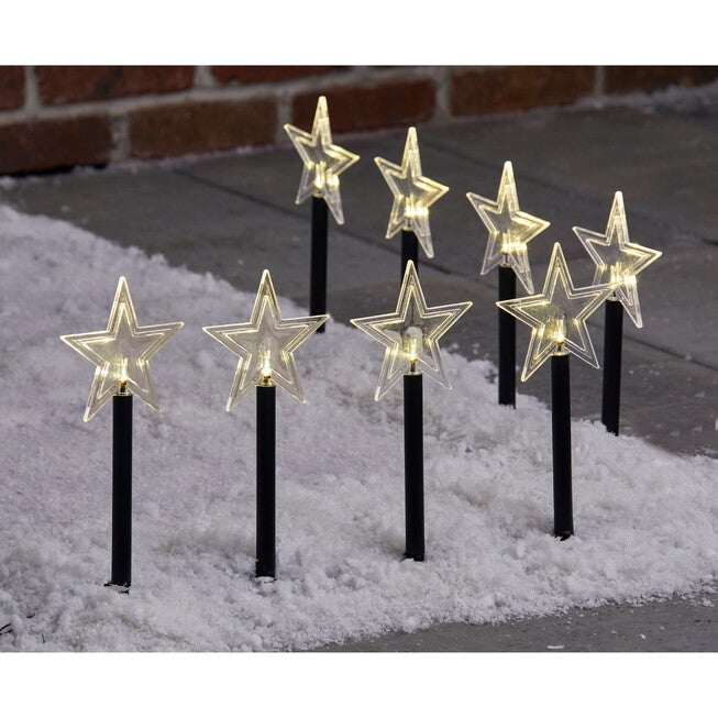 Solar-Powered Star Pathway Lights, Set of 8, WARM WHITE, hi-res image number null
