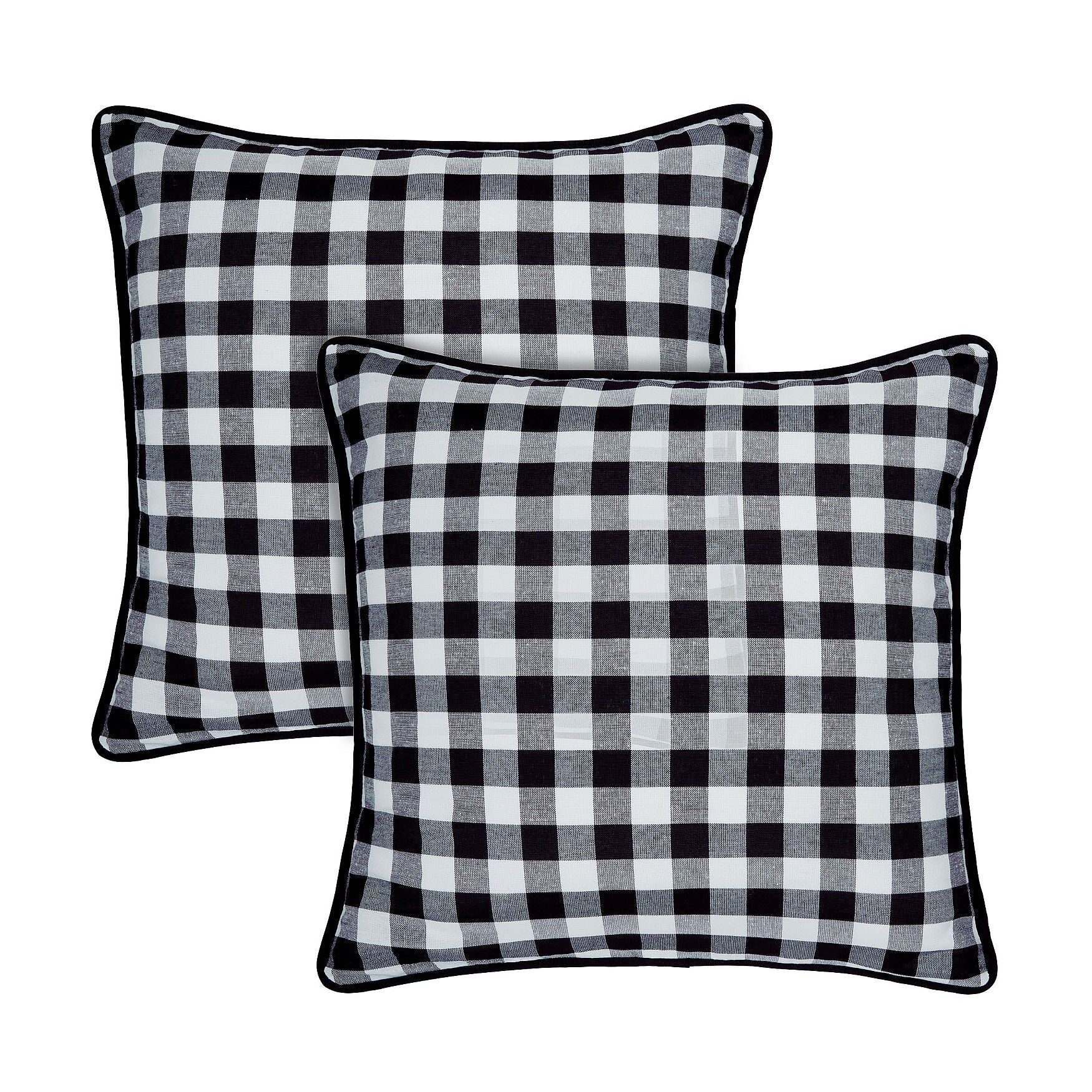 Buffalo Check Throw Pillow Covers - 18-in x 18-in - Set of Two, BLACK WHITE, hi-res image number 0