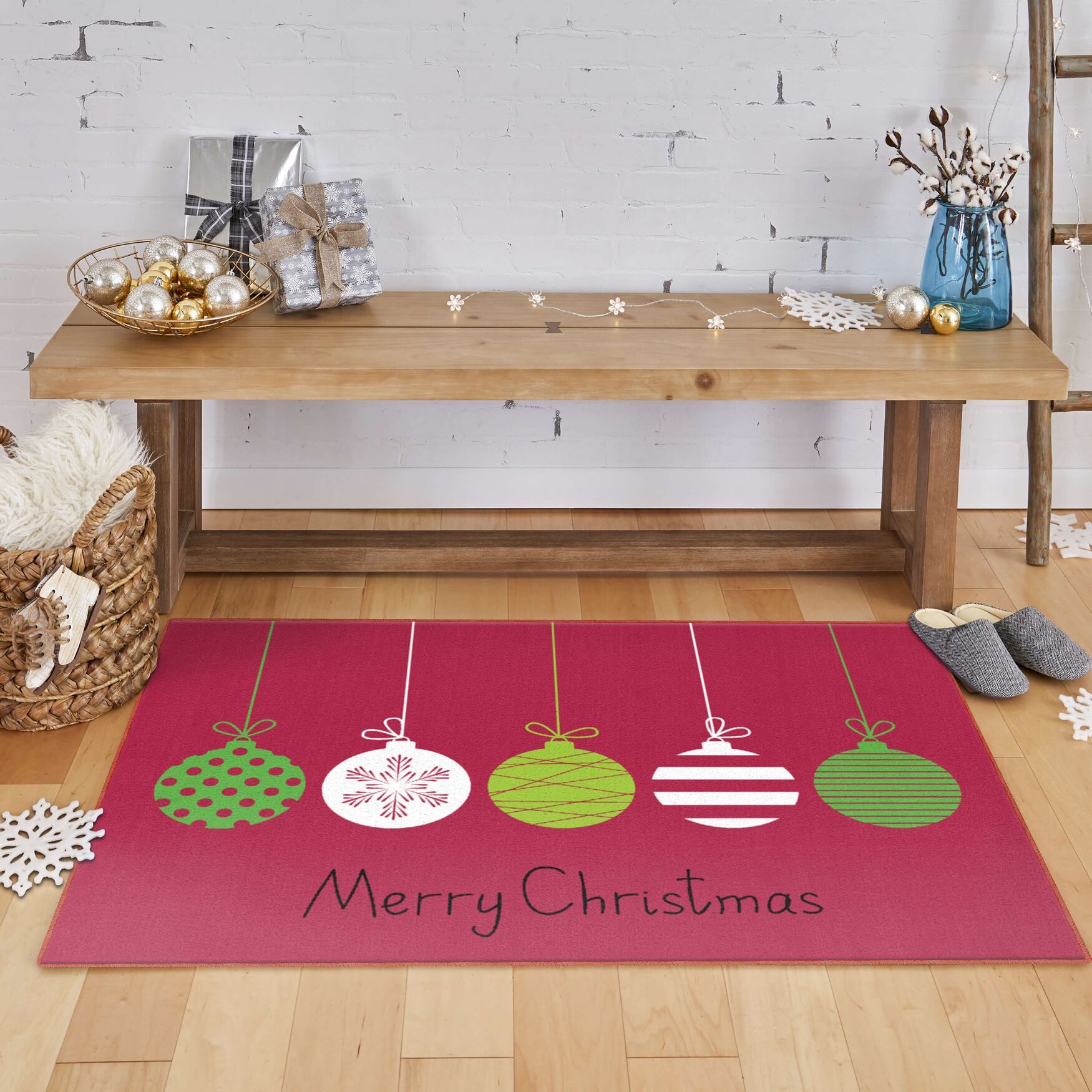 Merry Ornaments Red Kitchen Rug, , alternate image number 3